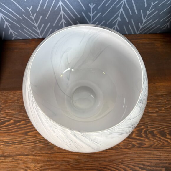 Modern Swirled Blown Glass Pedestal Vase / Bowl – White & Grey Marbled Art Glass - Picture 7 of 16